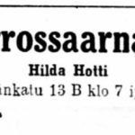 Lehti-ilmoitus Horrossaarnaaja Hilda Hotti puhuu